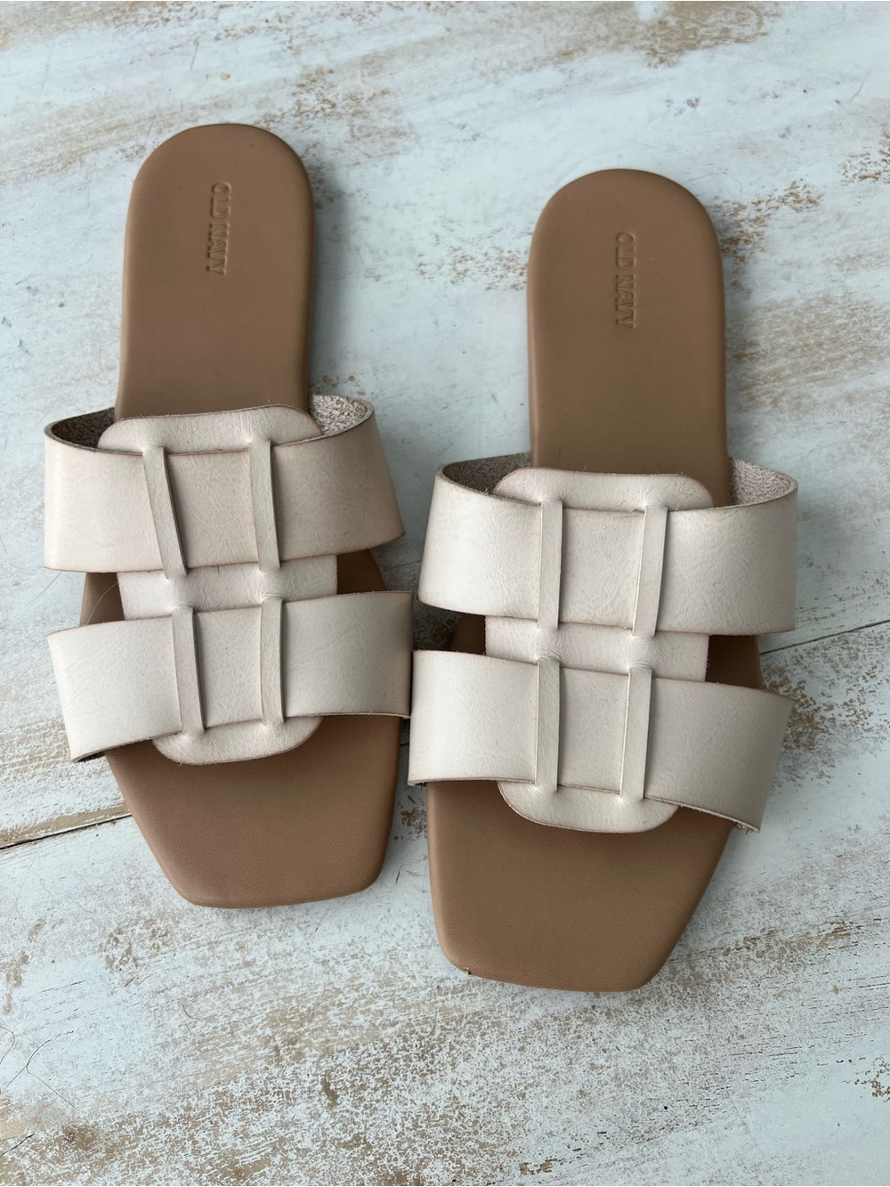 Old Navy Cream Woven Double-Strap Slide Sandals